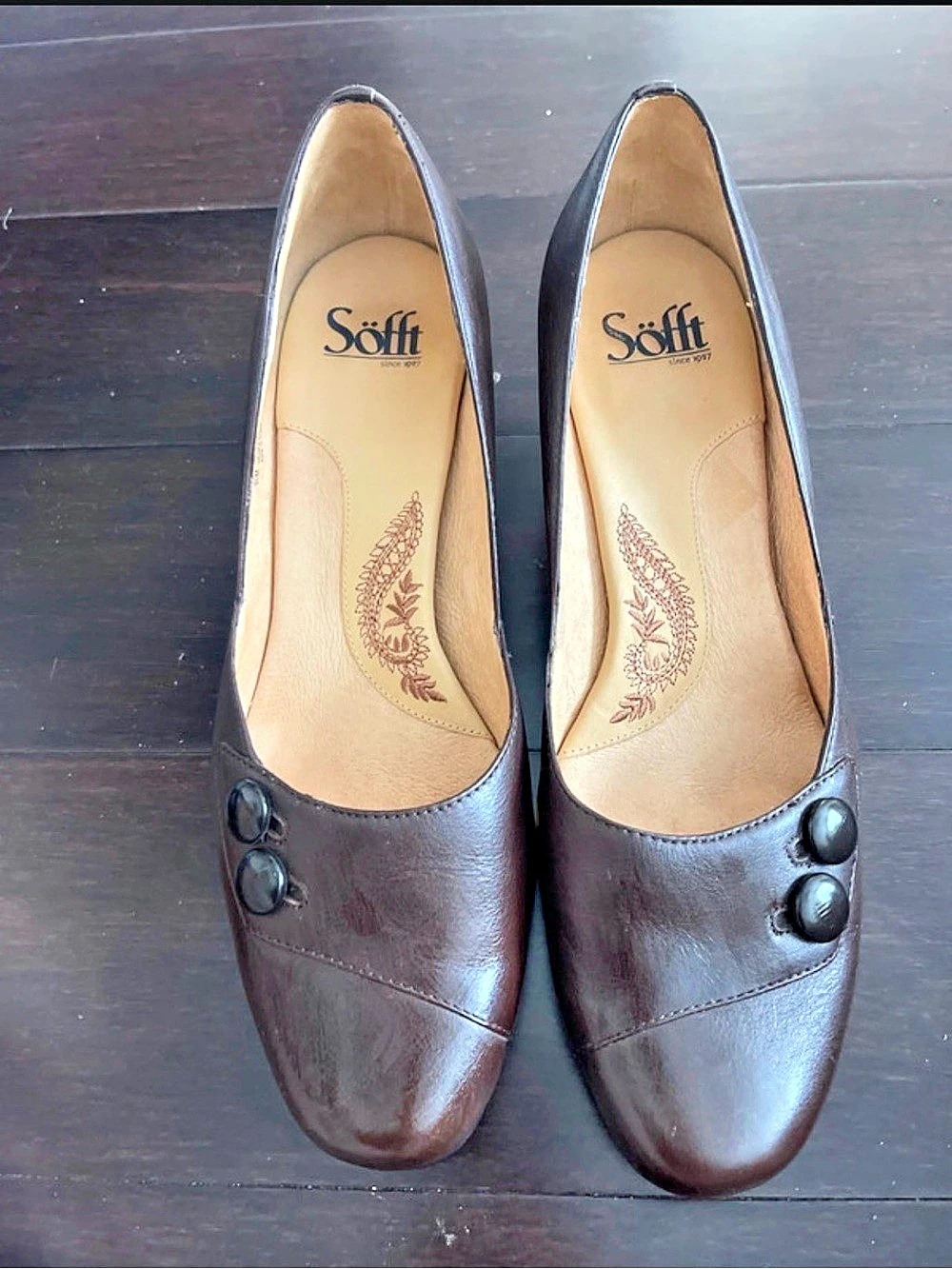 Sofft Brown Button Detail Heels